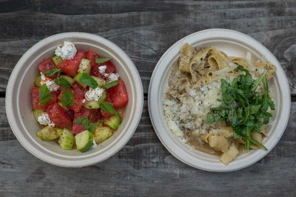 Watermelon feta salad and cacio e pepe from Patrizi's