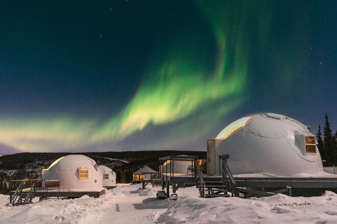 The northern lights are on full display at Borealis Basecamp