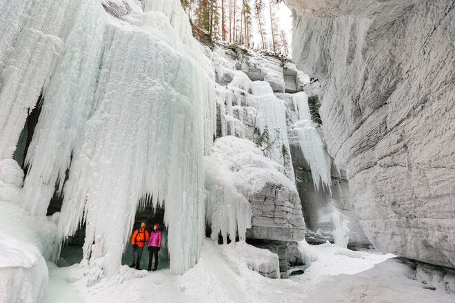 Maligne Canyon in Jasper National Park is famous for its winter icewalks