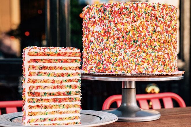 Maison Pickle offers a jaw-dropping 24-layer confetti cake