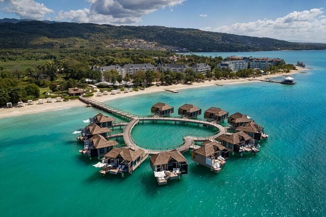 Overwater bungalows in the shape of a heart are perfect for a honeymoon